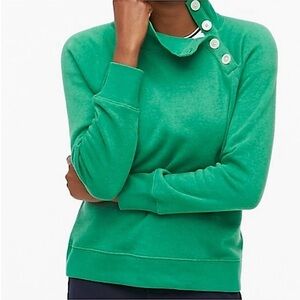 J. Crew Kelly Green Button-collar Pullover Sweatshirt In Cloudspun Fleece Small